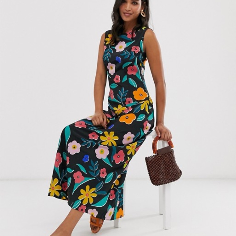 ASOS Neon Rose Printed Maxi
